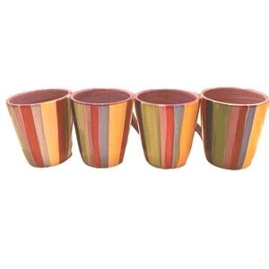 Set of 4 Tabletops Unlimited Barcelona Stripe Hand Painted Collection Mugs